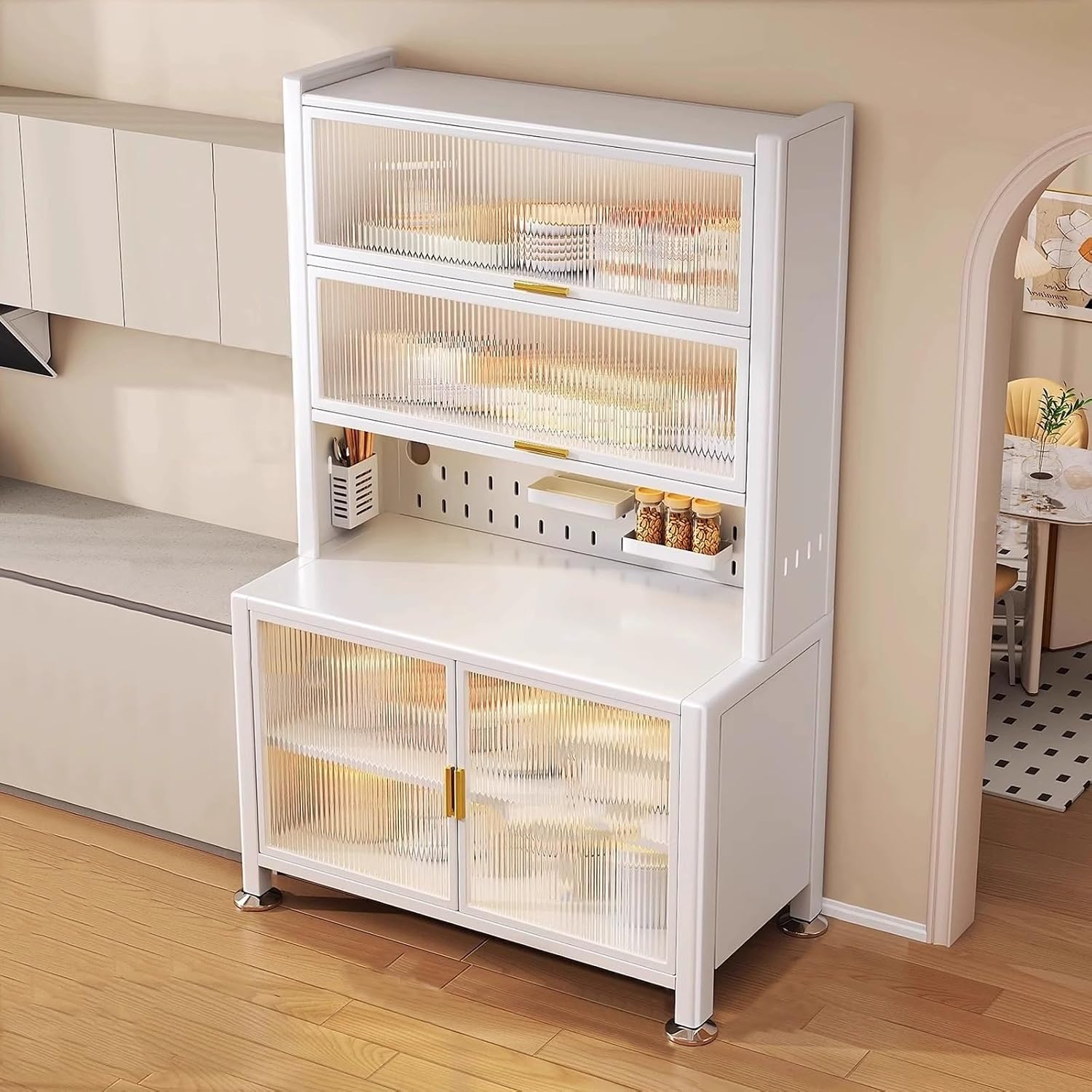 Large Bakers Rack with Hutch, Kitchen Hutch Cabinet Microwave Stand, Expanded Space, Large Storage Capacity(White,80cm)