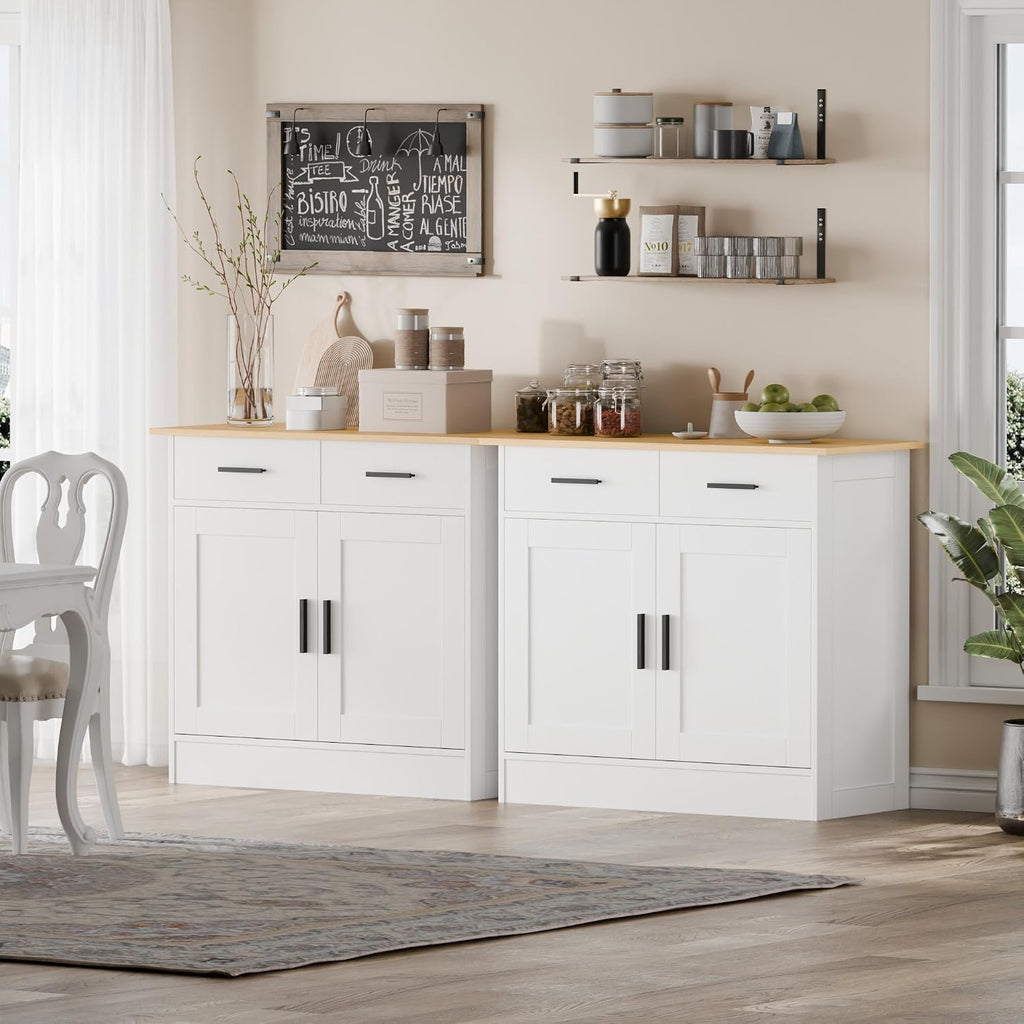 Buffet Cabinet with Storage - Buffets & Sideboards Kitchen Storage Cabinet, Wood Console Table Coffee Bar Accent Cabinets for Living Room Dining Room Entryway Small 2 Doors & Drawers, White 35.4'W