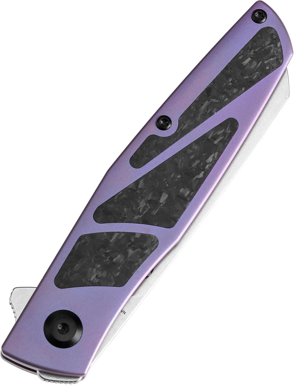 KANSEPT Cru Camping Pocket Knives for Men 8.19' Folding Pocket Knives with 3.46' Stonewashed CPM S35VN and Purple Anodized Titanium & Shred Carbon Fiber Handle for Outdoor, Tactical, Survival K1092A2