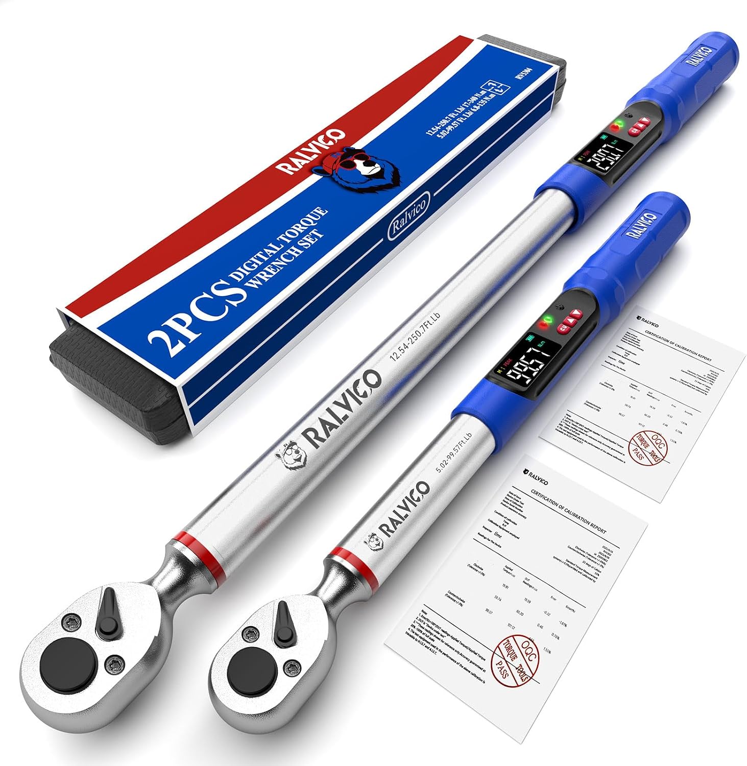Digital Torque Wrench 3/8 & 1/2 Drive 5.02-99.57 Ft. Lb (6.8-135 N.m) / 12.54-250.7 Ft. Lb (17-340 N.m) ±2% Accuracy Digital Torque Wrench Set with Buzzer and LED Flash for Bike, Moto, Car
