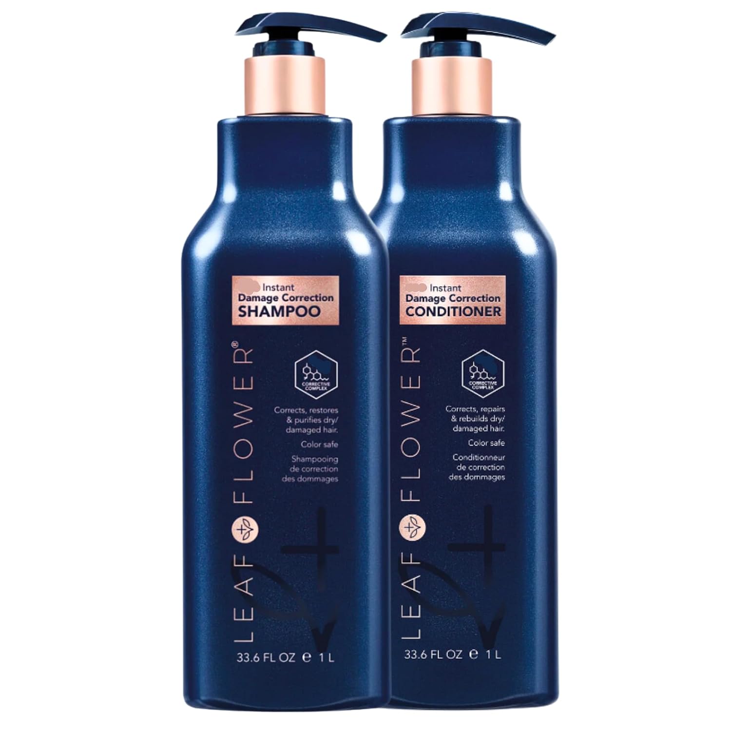 Leaf & Flower Shampoo & Conditioner 33.6 oz Duo Set | Necessities And Essentails Packaging (Blue/Damage Correction)
