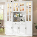 MEISSALIVVE Kitchen Pantry Storage Cabinet with LED Lights, 78.7' Tall with Glass Doors & Drawers, Freestanding Utility Cabinet, White (63' W x 15.7' D)