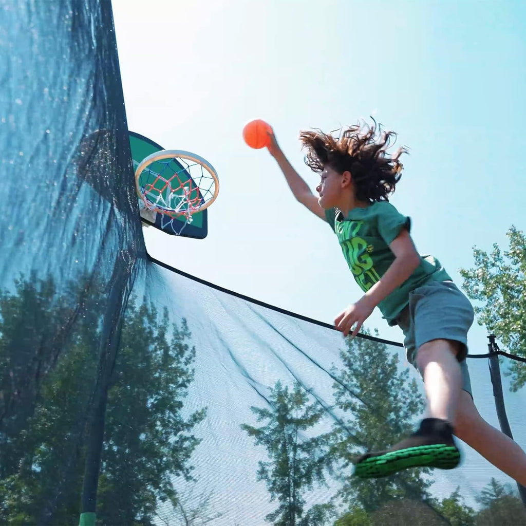 SKOK 14FT Trampolines with Net, 400LBS Outdoor Trampolines for Kids with Basketball Hoop -ASTM Approved Trampoline for Children and Adults