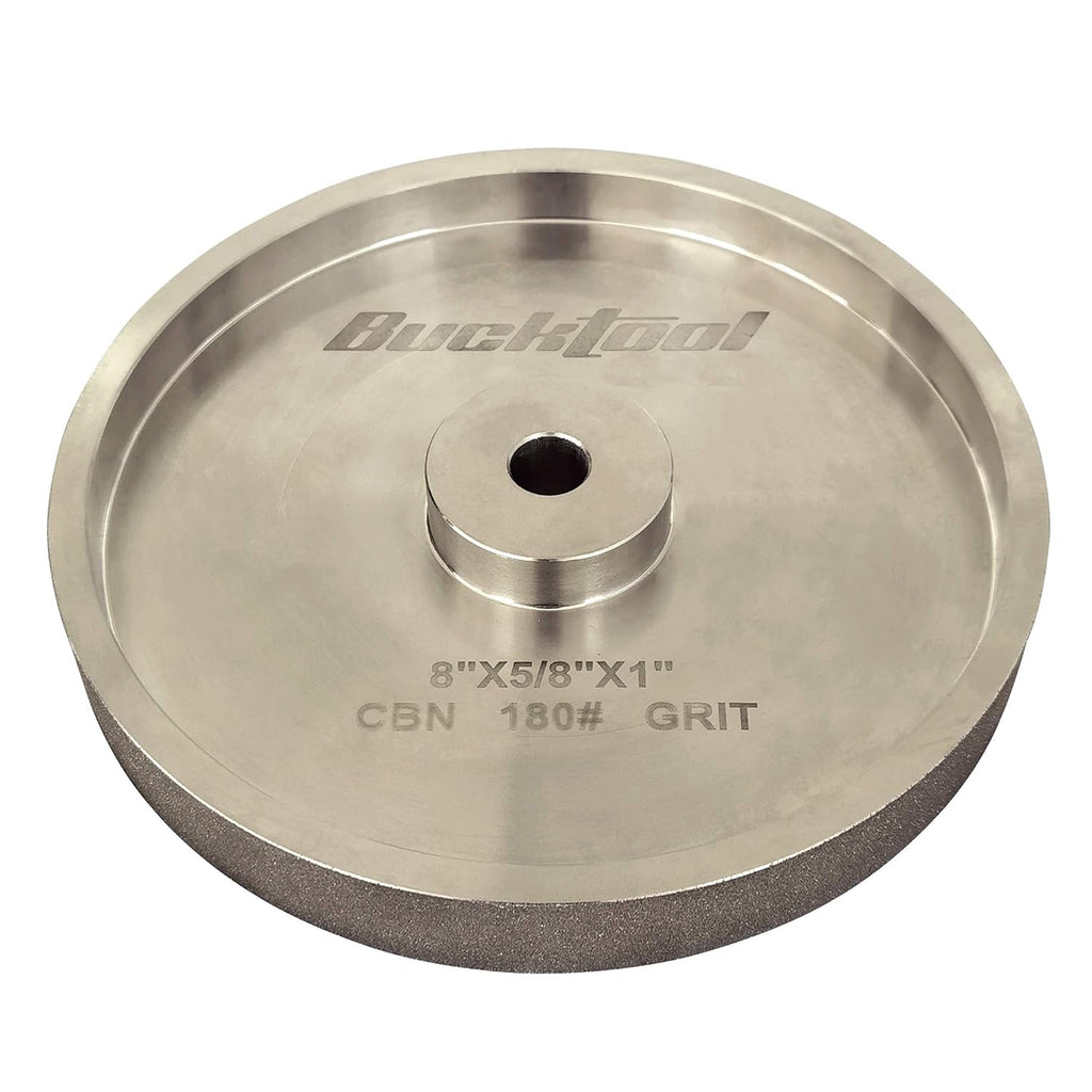 BUCKTOOL 180 Grit 8 Inch CBN Grinding Wheel, 1' Wide, 5/8' Arbor Cubic Boron Nitride Sharpening Wheel for Sharpening Wood-Turning Tools, Chisels, Hardcore and More