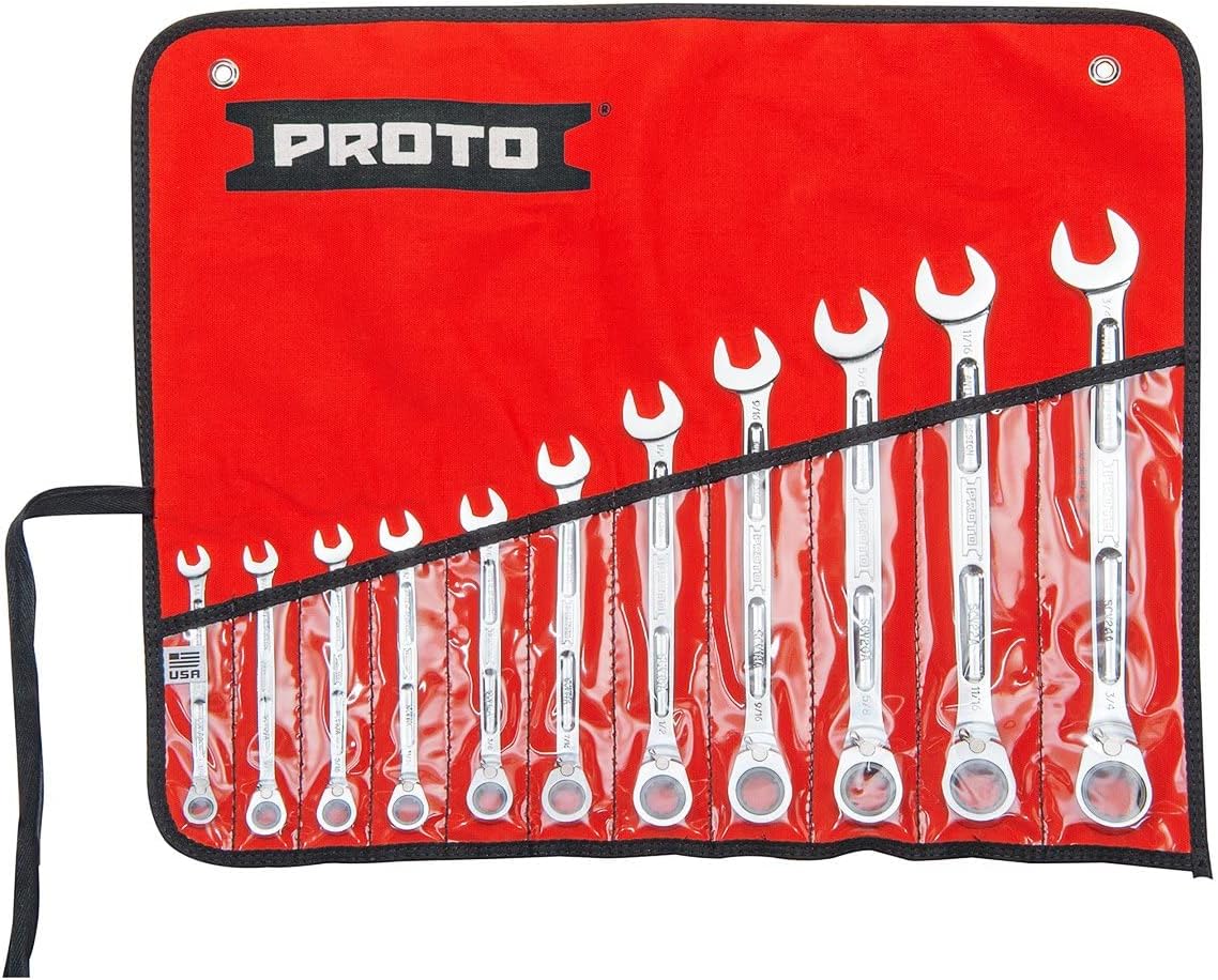 Stanley Proto JSCV-11SA 11-piece Full Polish Combination Reversible Ratcheting Wrench Set - Spline