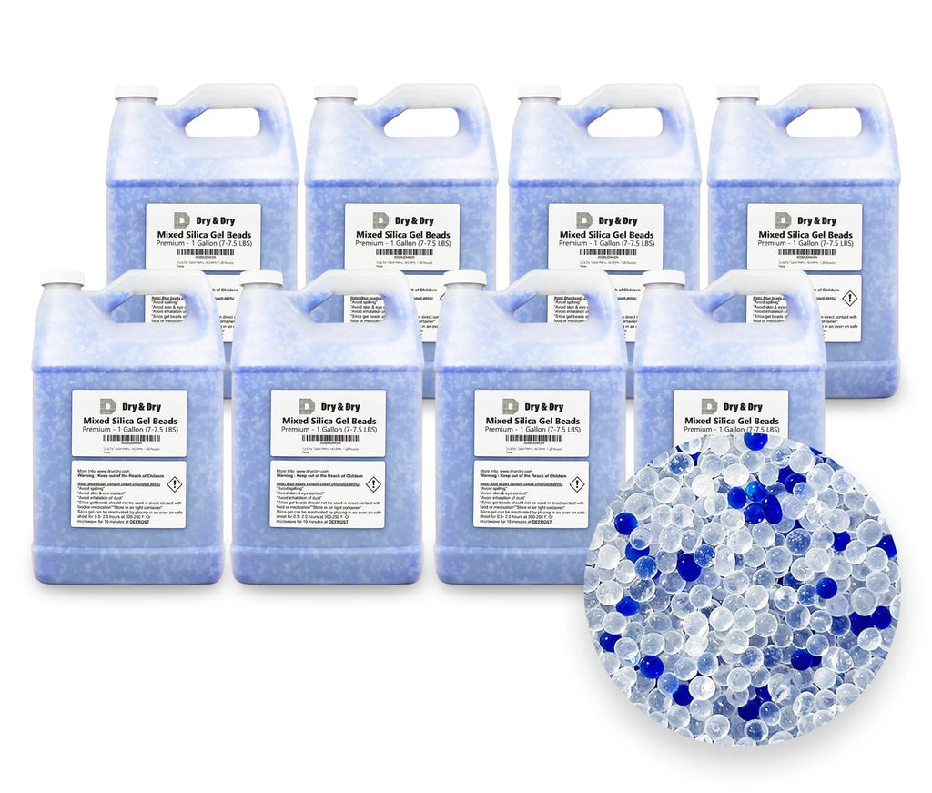 Dry & Dry 8 Gallon Premium Mixed Silica Gel with Blue Indicating Beads(Industry Standard 3-5 mm) - Reusable Silica Gel Silica Beads[Net 56-60 LBS]