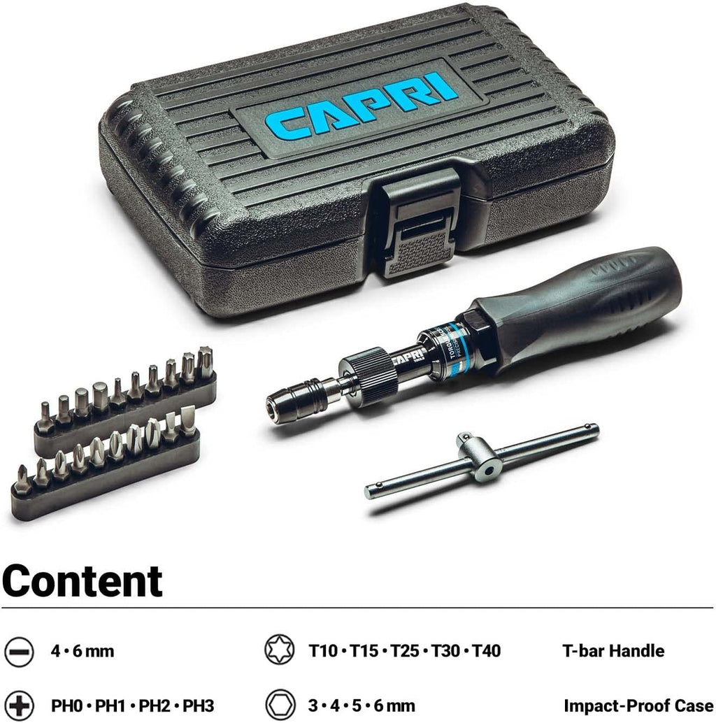 Capri Tools CP21075 Certified Limiting Torque Screwdriver Set, Small, Black, 10-50 in-lbs / Manual