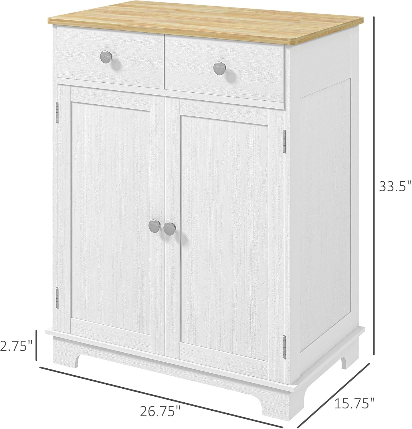 HOMCOM Sideboard Buffet Cabinet with Solid Wood Countertop, Modern Kitchen Storage Cabinet, Coffee Bar Cabinet with 2 Drawers, Doors and Adjustable Shelf, Distressed White