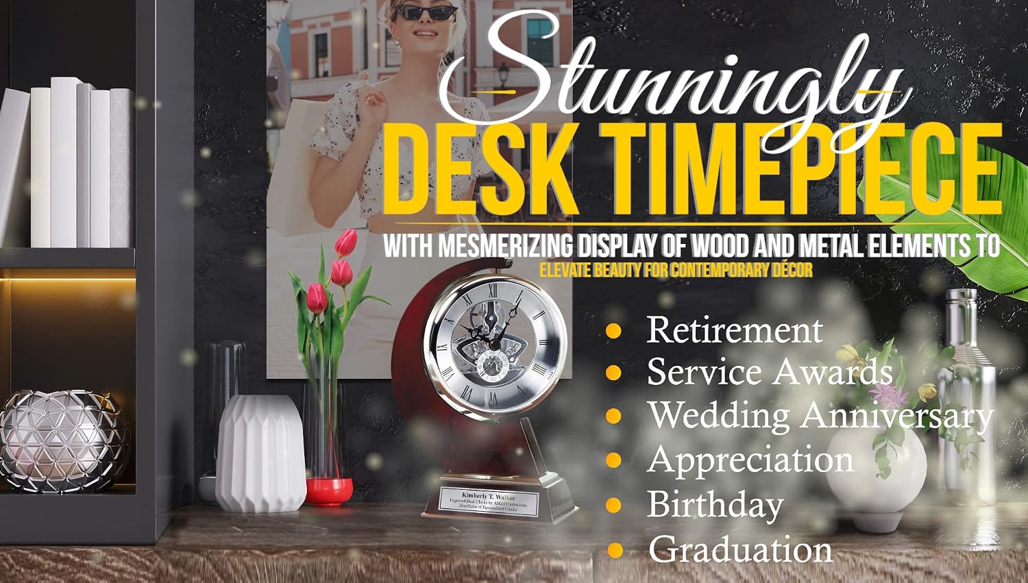 AllGiftFrames Large Gear Da Vinci Desk Clock Which Rotates 360 Degrees with Silver Engraving Plate. Unique, Wedding, Retirement and Appreciation Award