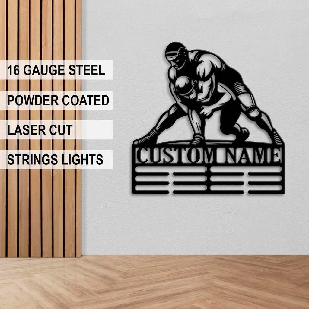 Custom Wrestling Medal Holder LED Light, Wrestler Name Medal Hanger Display, Rack For Tiered Award Ribbon, Metal Sign Gift For Athlete Artwork
