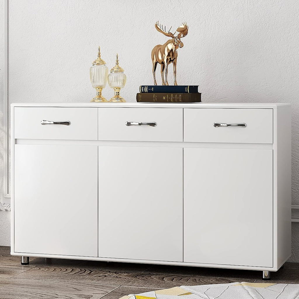 RASOO Buffet Kitchen Cabinet Storage Sideboard Cabinet Cupboard Sideboard Buffet Kitchen Room (White -3 Doors and 3 Drawers)