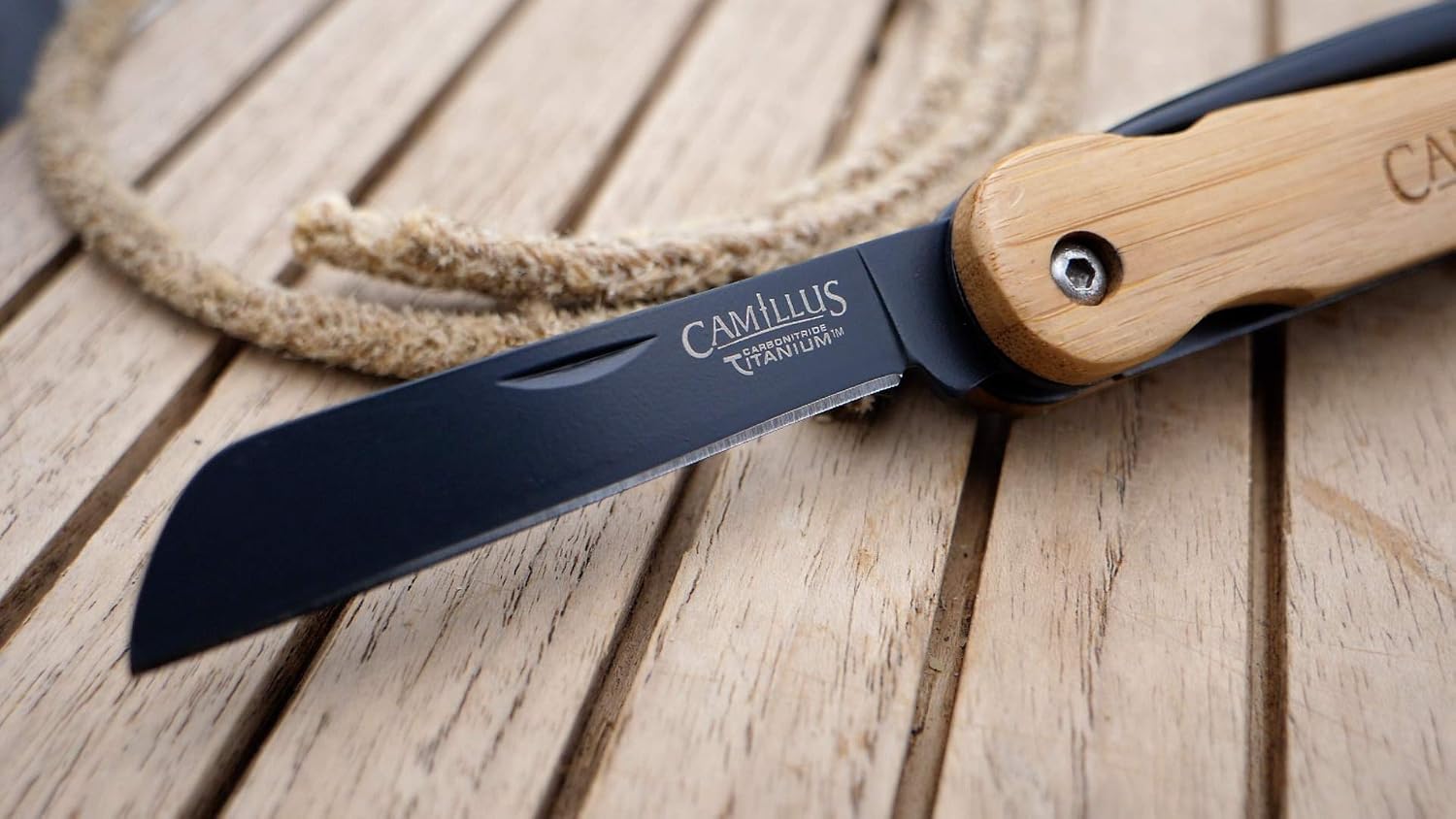 Camillus 7.5' Folder W/Marlin Spike Knife/Bamboo Handle/CARBONITRIDE Titanium™ / AUS-8
