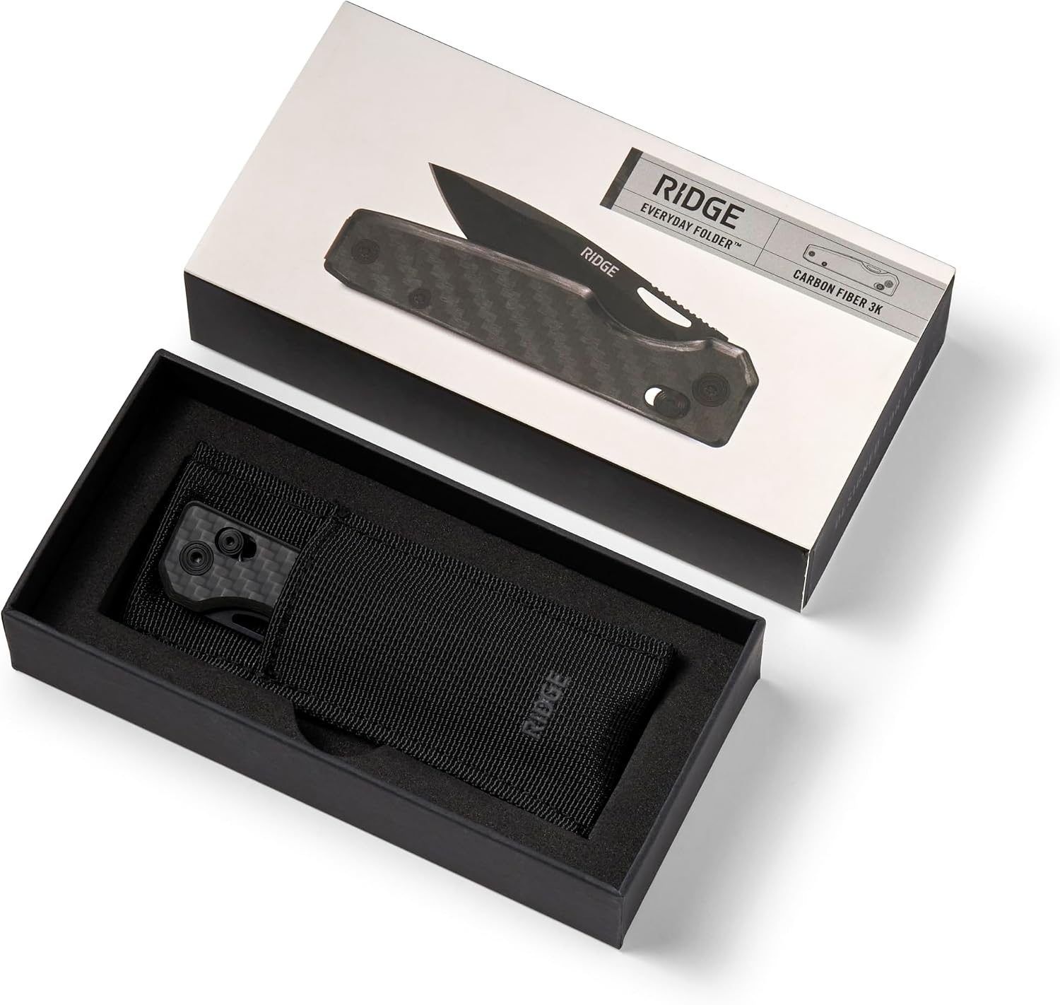 Ridge Everyday Folder Knife - Premium EDC Pocket Knife, Sandvik 14C28N Steel Drop Point Blade with Black DLC Finish, Ceramic Bearings, Deep Carry Clip & Multipurpose Design (Carbon Fiber 3K)