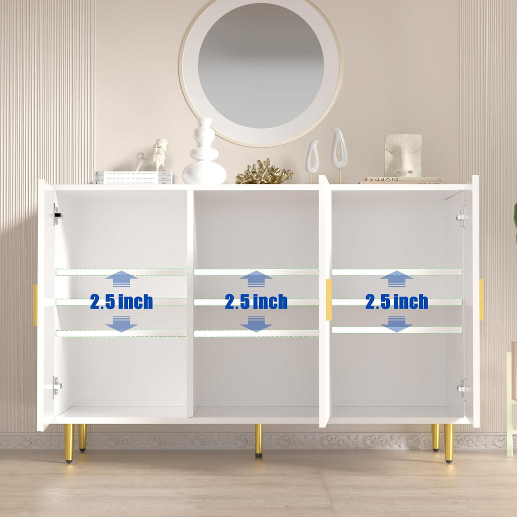 DIYART White Sideboard Buffet Cabinet, Accent Coffee Bar with 3 Doors, Entryway Cabinet for Living Room, Kitchen, Hallway