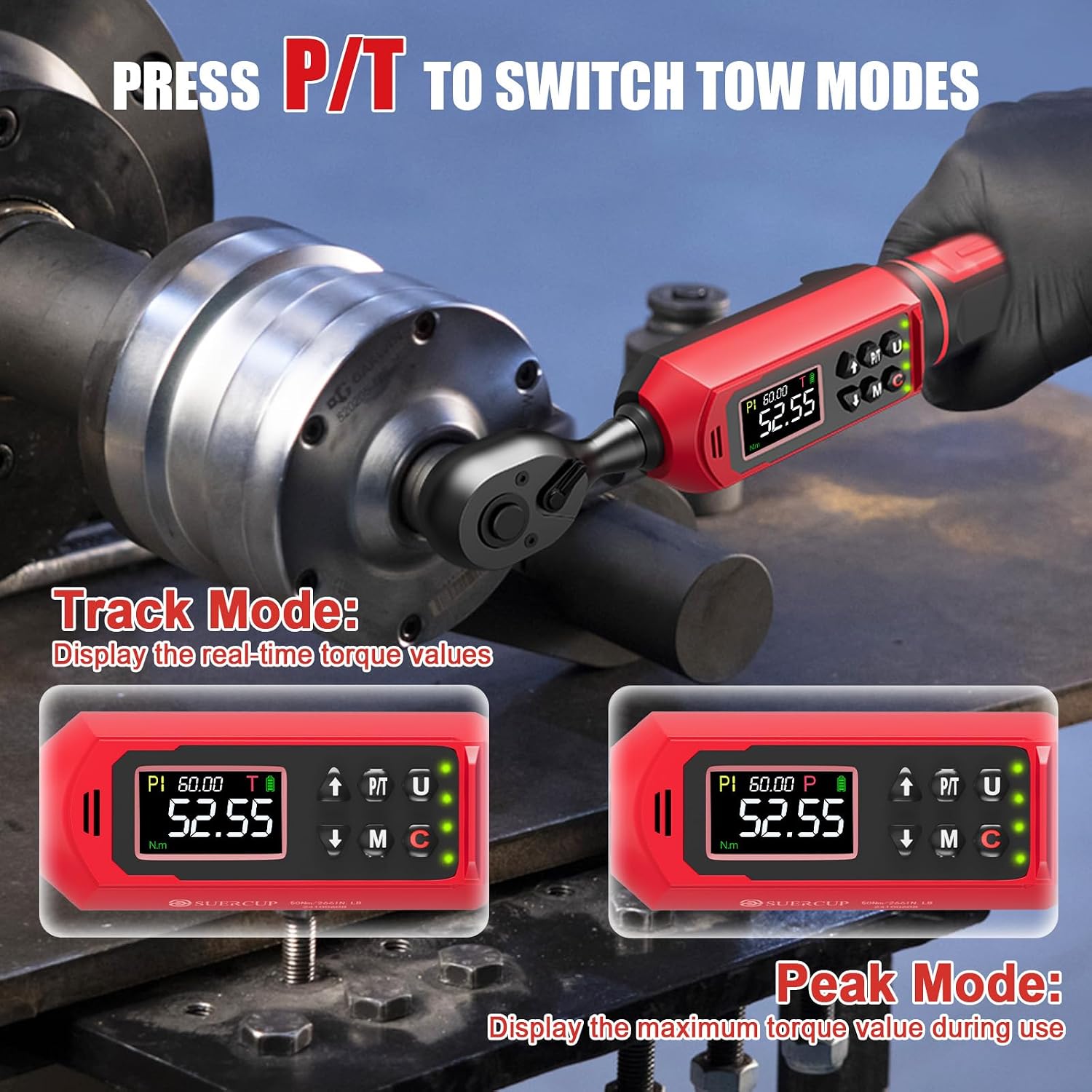 SUERCUP 3/8'&1/2' Digital Torque Wrench Set(0.66-44.29Ft.Lb/0.9-60N.m&3.8-250.8Ft.Lb/5.1-340Nm), ±1% Accuracy with Vibration, Buzzer,LED Notification and Five Units of Measure, for Car,Moto, DIY