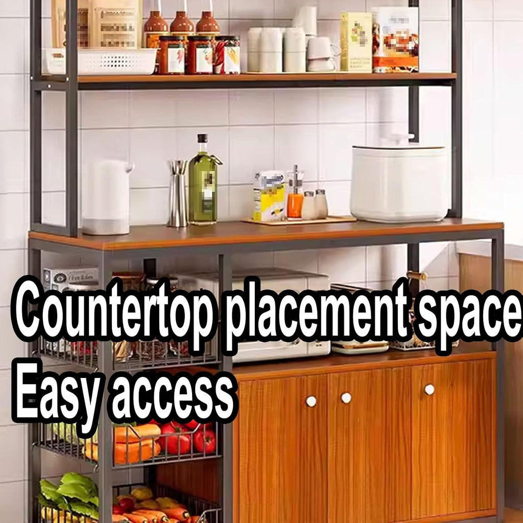 Bakers Rack with Cabinet Made of Density Board with Steel Tubes Large Kitchen Baker's Rack with Wire Basket for Utensils, Pots, Pans, Spices Various Styles(B,100 * 30 * 139CM)