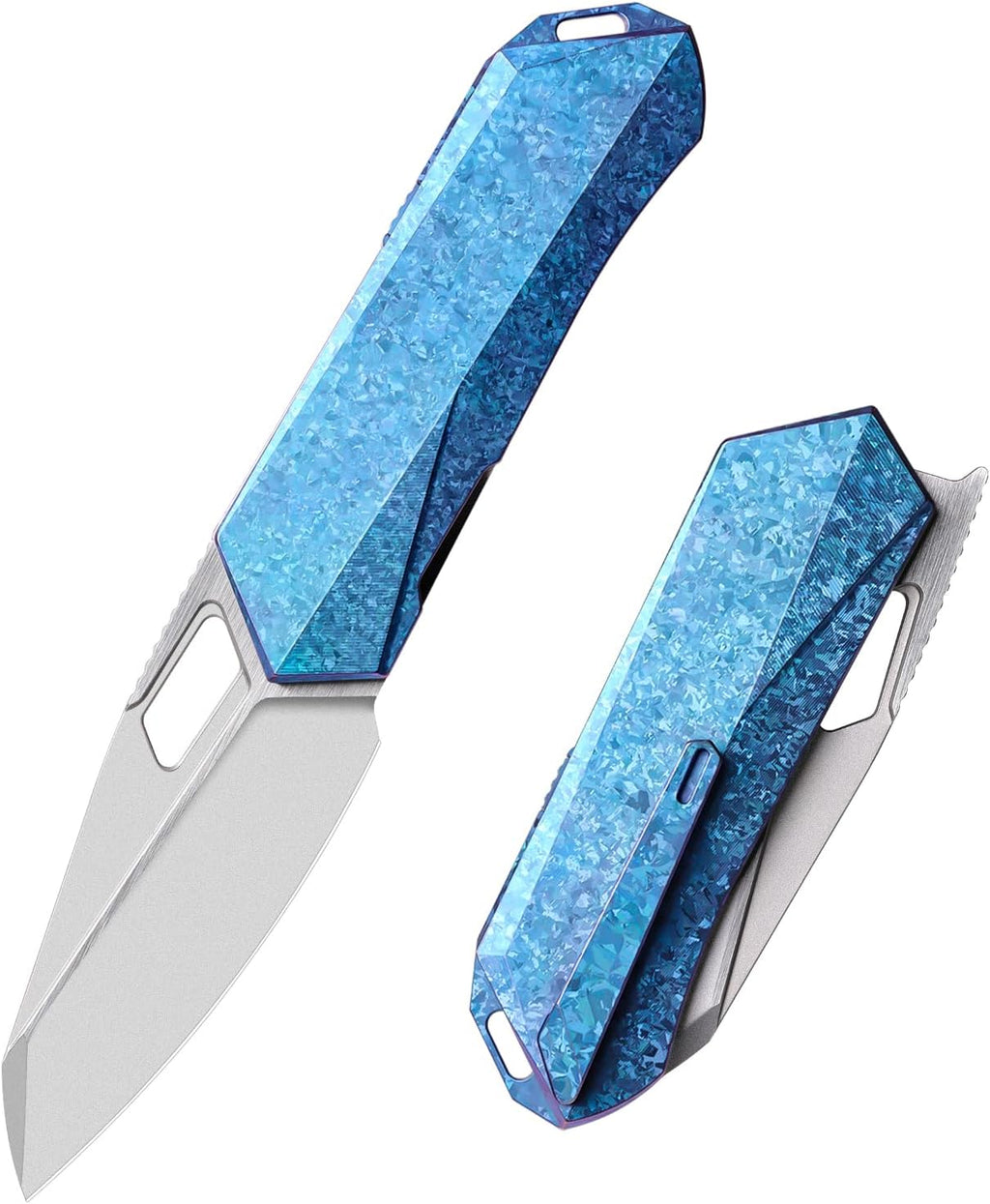 REMETTE RT-Woodpecker Folding Pocket Knife M390 Blade Titanium Handle (Blue)
