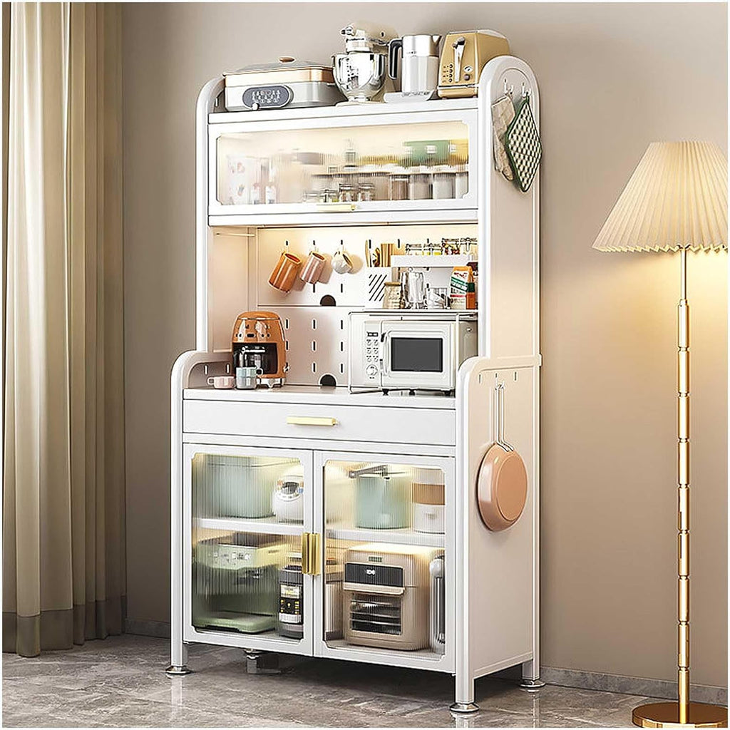 Black 5 Tier Kitchen Bakers Rack with Adjustable Shelf and Drawer 70×23.6In Pantry Storage Stand for Microwave Buffet Coffee Bar Cabinet,White,179×70cm/70×27.5in