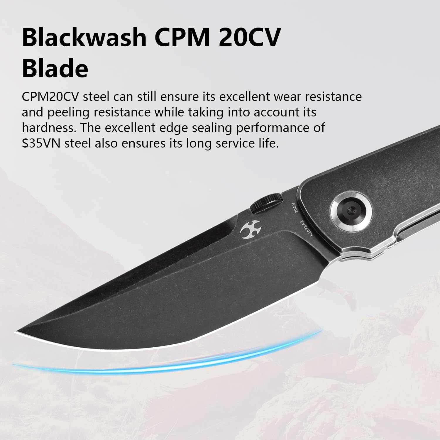 KANSEPT Tarkin Camping Pocket Knives for Men 7.87in Folding Pocket Knives with 3.42in Blackwash CPM 20CV Material and Blackwash Titanium Handle for Outdoor, Tactical, Survival K1078A2