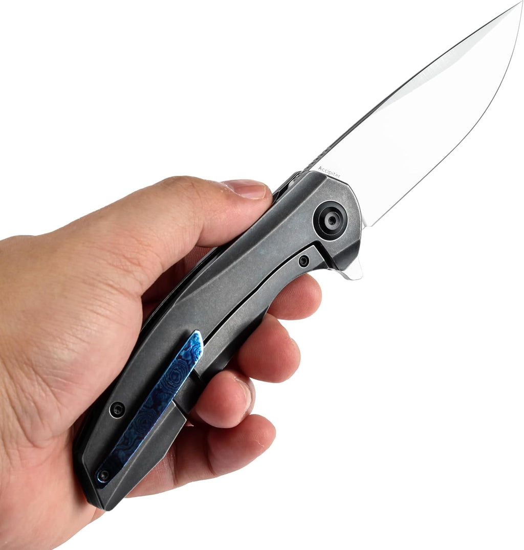 KANSEPT Accipiter Pocket Folding Knives EDC Camping Folding Knife 3.36'' Satin CPM S35VN Blade Pocket Folding Knife with Black Anodized Titanium + Timascus Handle Everyday Carry K1007E3