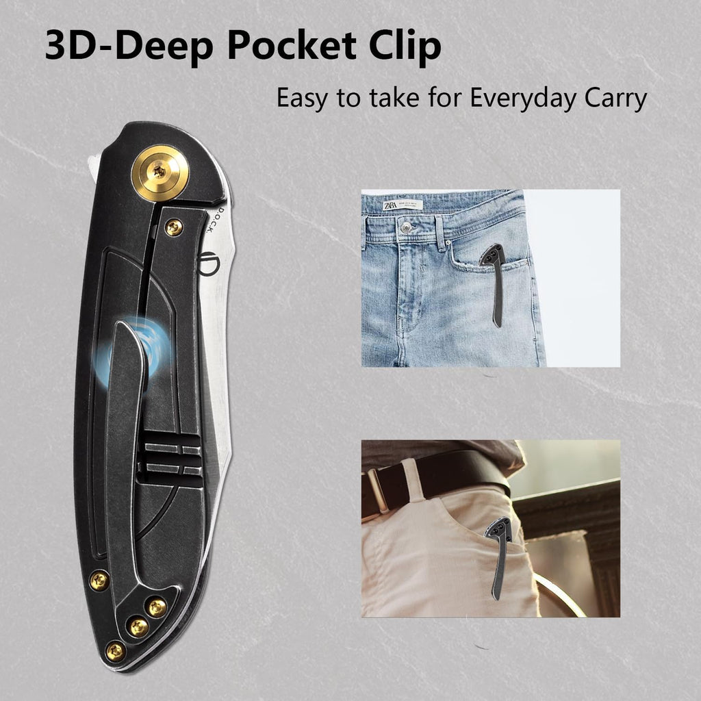 KANSEPT Prometheus Pocket Folding Knives for Men EDC Camping Folding Knife 3.29'' Damascus Material Pocket Folding Knife Liner Lock with Blue Whire Nebula Carbon Fiber Handle Everyday Carry K1040A3
