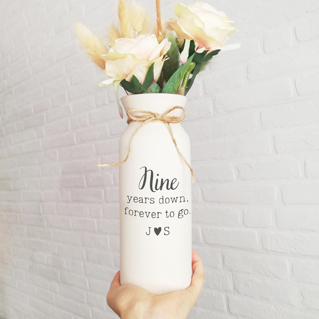 9th Anniversary Pottery Gifts vase for her Nine 9 Wedding Years Ninth for Wife him Husband Custom Personalized with Couple Engraved Monograms