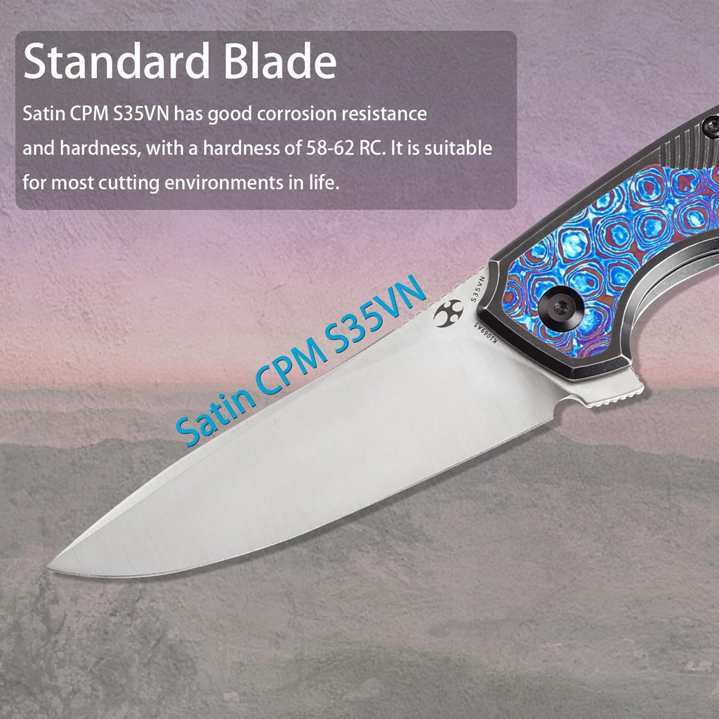 KANSEPT HAVØRN Pocket Folding Knives Camping Hiking Folding Knife 3.48'' Stonewashed CPM S35VN Blade Pocke Knife with Bronze Anodized Titanium Copper Carbon Fiber Inlay Handle Everyday Carry K1069A5
