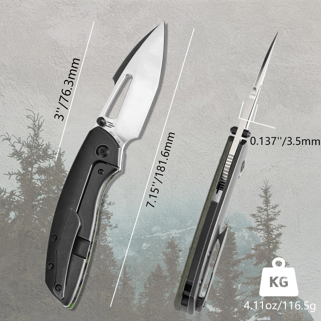 KANSEPT Link Pocket Folding Knives EDC Camping Hiking Folding Knife for Men Women 3'' Satin CPM 20CV Blade Pocke Knife with 80S Camo Carbon Fiber Blackwash Titanium Handle Everyday Carry K1068A2