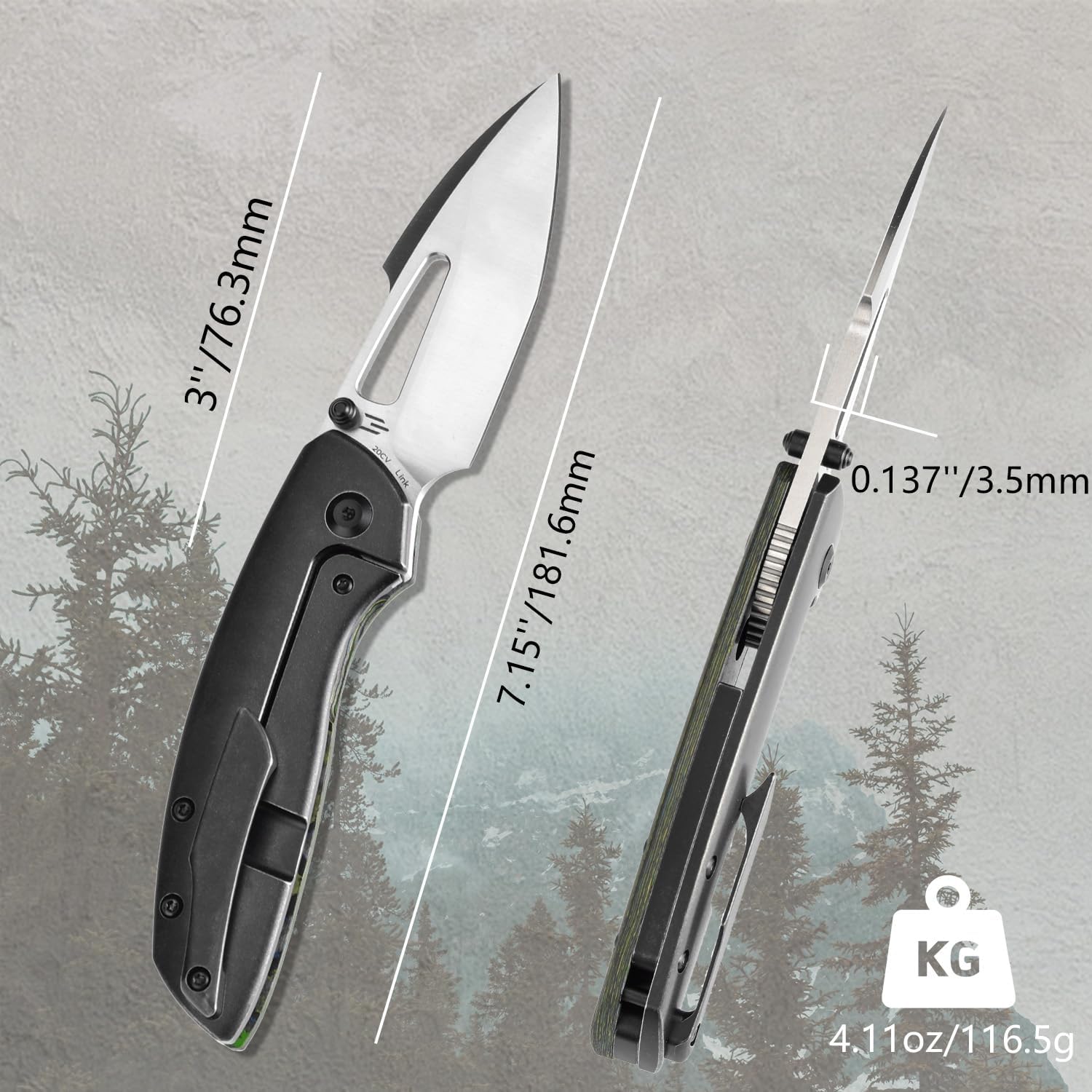 KANSEPT Link Pocket Folding Knives EDC Camping Hiking Folding Knife for Men Women 3'' Satin CPM 20CV Blade Pocke Knife with 80S Camo Carbon Fiber Blackwash Titanium Handle Everyday Carry K1068A2