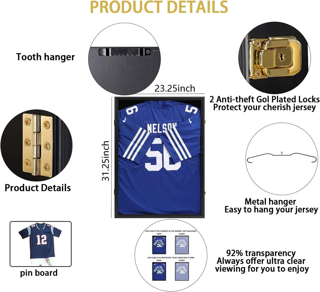 VERANI Jersey Frame Display Case 4 Pack - Football Shadow Box - Jersey Display Frame with Acrylic Door and Metal Hanger for Baseball Basketball Soccer Hockey Sport Shirt and Uniform, Black