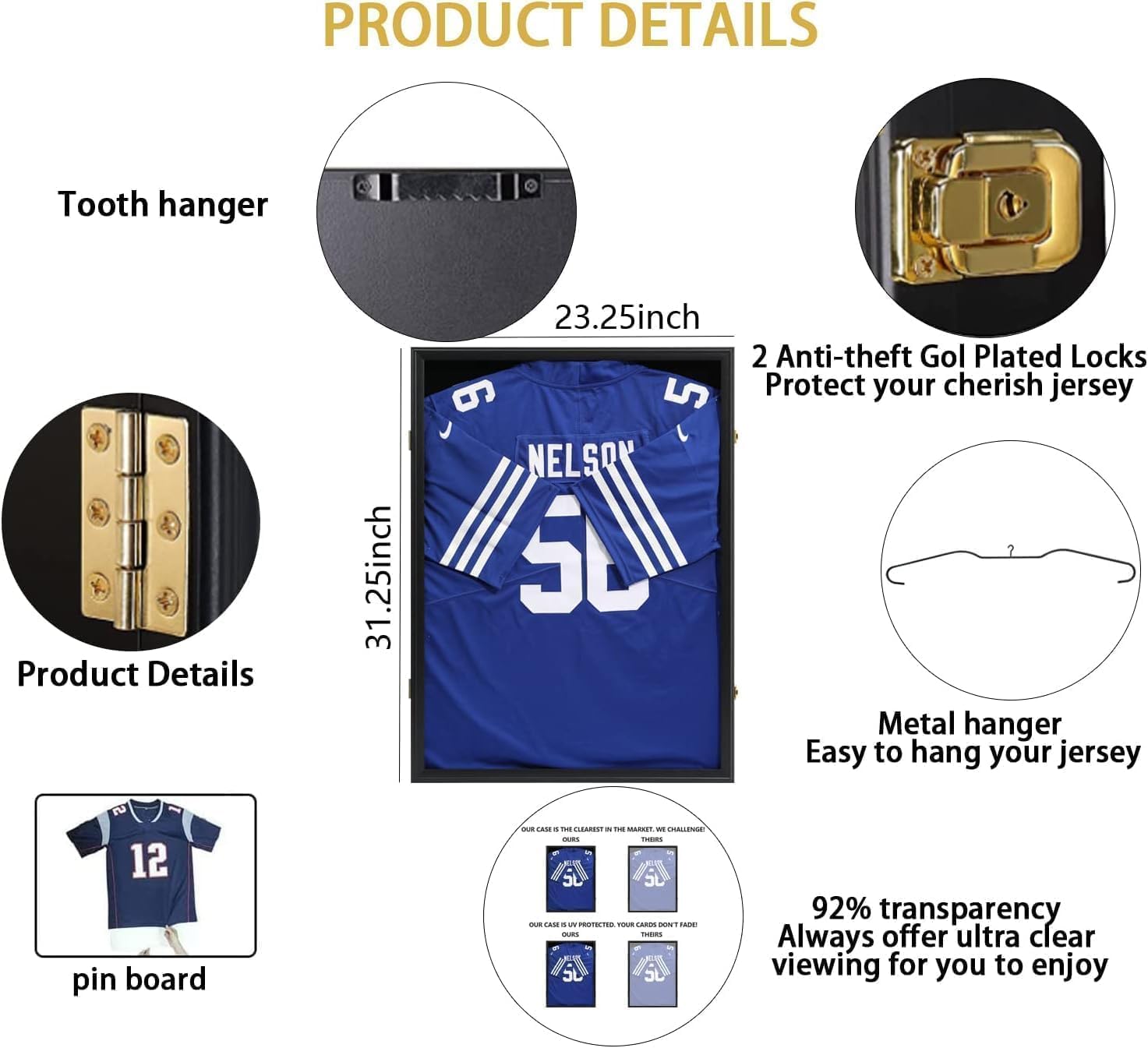 VERANI Jersey Frame Display Case 4 Pack - Football Shadow Box - Jersey Display Frame with Acrylic Door and Metal Hanger for Baseball Basketball Soccer Hockey Sport Shirt and Uniform, Black