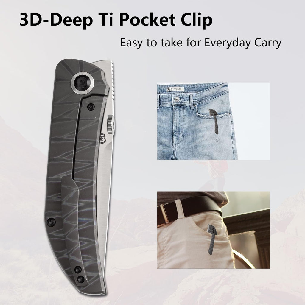 KANSEPT Tarkin Camping Pocket Knives for Men 7.87in Folding Pocket Knives with 3.42in Satin CPM20CV Material and Tiger Stripe Flamed Titanium Handle for Outdoor, Tactical, Survival K1078A3