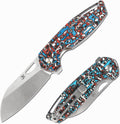 KANSEPT Model 6 Pocket Folding Knives EDC Camping Folding Knife 3.1'' Stonewashed CPM 20CV Material Pocket Folding Knife with Red Black &White Carbon Fiber Handle Everyday Carry K1022A7