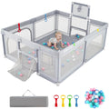 INFANS 74' x 62' Baby Playpen with Soft Mat, Basketball Hoop, 2 Soccer Goals, 4 Handles & 50 Ocean Balls, Breathable Mesh, Indoor & Outdoor Large Play Yard for Toddlers (Moon Light)