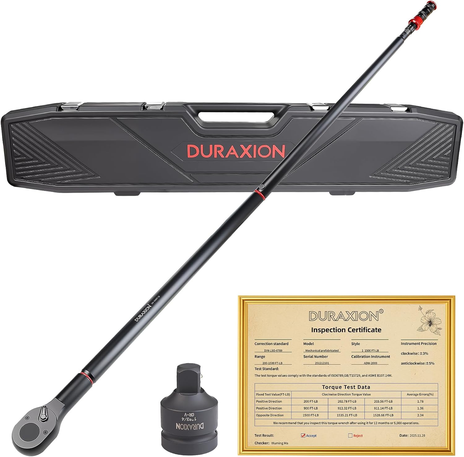 1-Inch Drive Torque Wrench 200-1500ft.lb/271.0-2032.5Nm, ±3% Precision Dual Direction Torque Wrenches with 24-Tooth Dual Range Scales with Ft.Lbs and N.m
