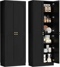 Cyclysio 80' Kitchen Pantry, Extra Tall Arch Storage Cabinet with 4 Soft Close Doors and Adjustable Shelves, Freestanding Wood Cupboard with Seamless Fit Wall for Dining Living Room (Black, 1 Pack)