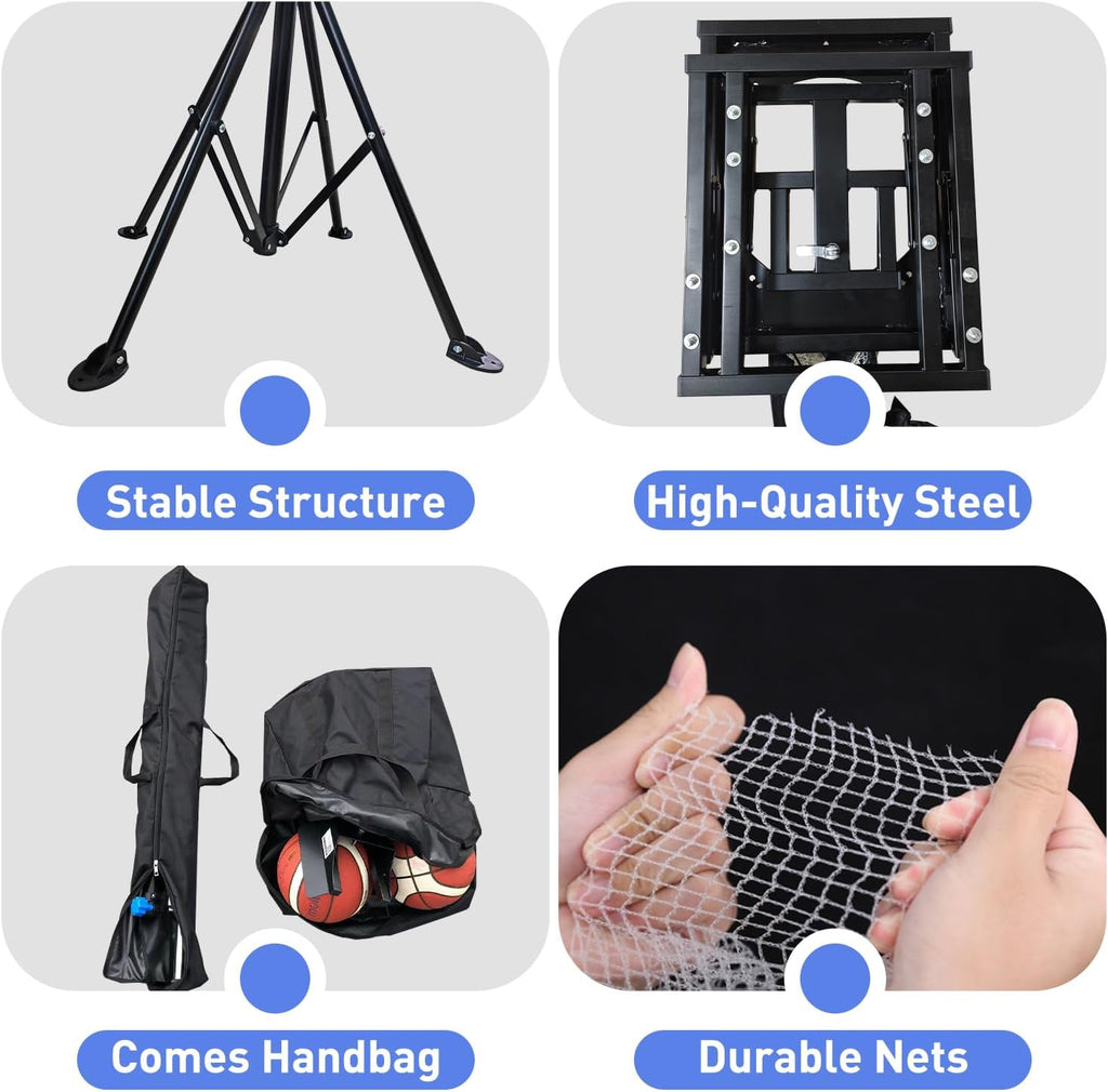 Upgraded Basketball Return Attachment, Adjustable Height Basketball Rebounder, Portable Shot Hoop Trainer with 180° Rotating Track, Rebounder Net Return System for Solo Play and Practice