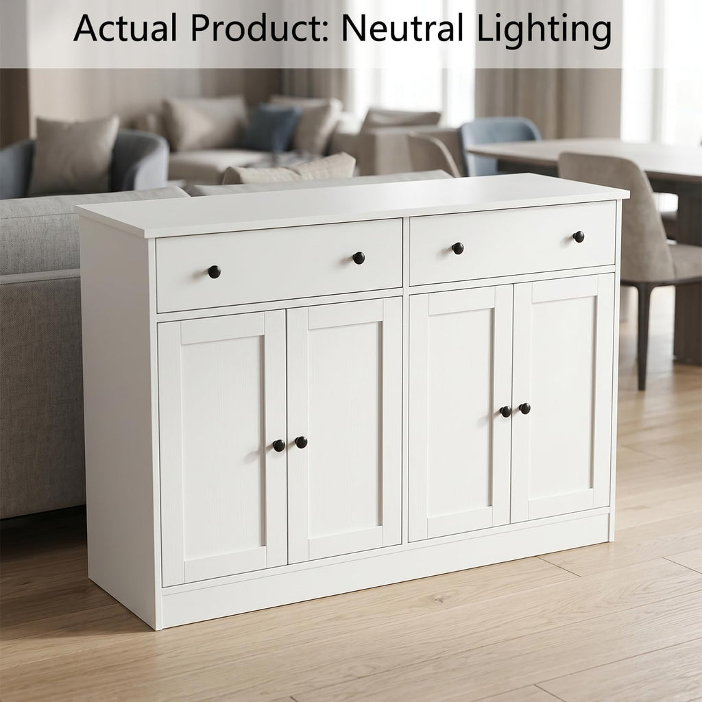 holzart 49' White Buffet Cabinet with Doors & Drawers, Modern Kitchen Storage Sideboard, Coffee Bar Console Table for Dining Room, Living Room, Entryway