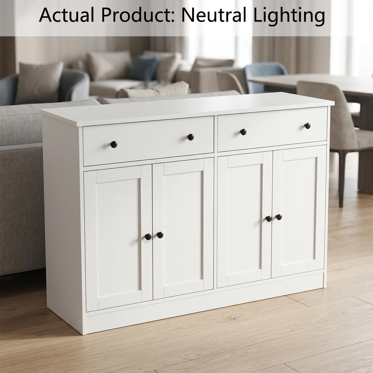 holzart 49' White Buffet Cabinet with Doors & Drawers, Modern Kitchen Storage Sideboard, Coffee Bar Console Table for Dining Room, Living Room, Entryway