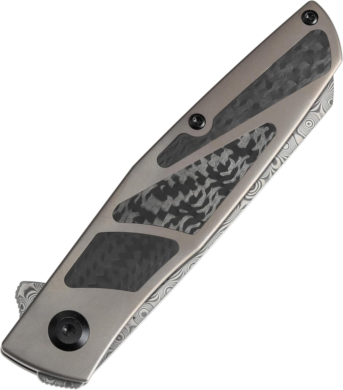 KANSEPT Cru Camping Pocket Knives for Men 8.19in Folding Pocket Knives with 3.46in Damascus and Bronze Anodized Titanium & Twill Carbon Fiber Handle for Outdoor, Tactical, Survival K1092A4