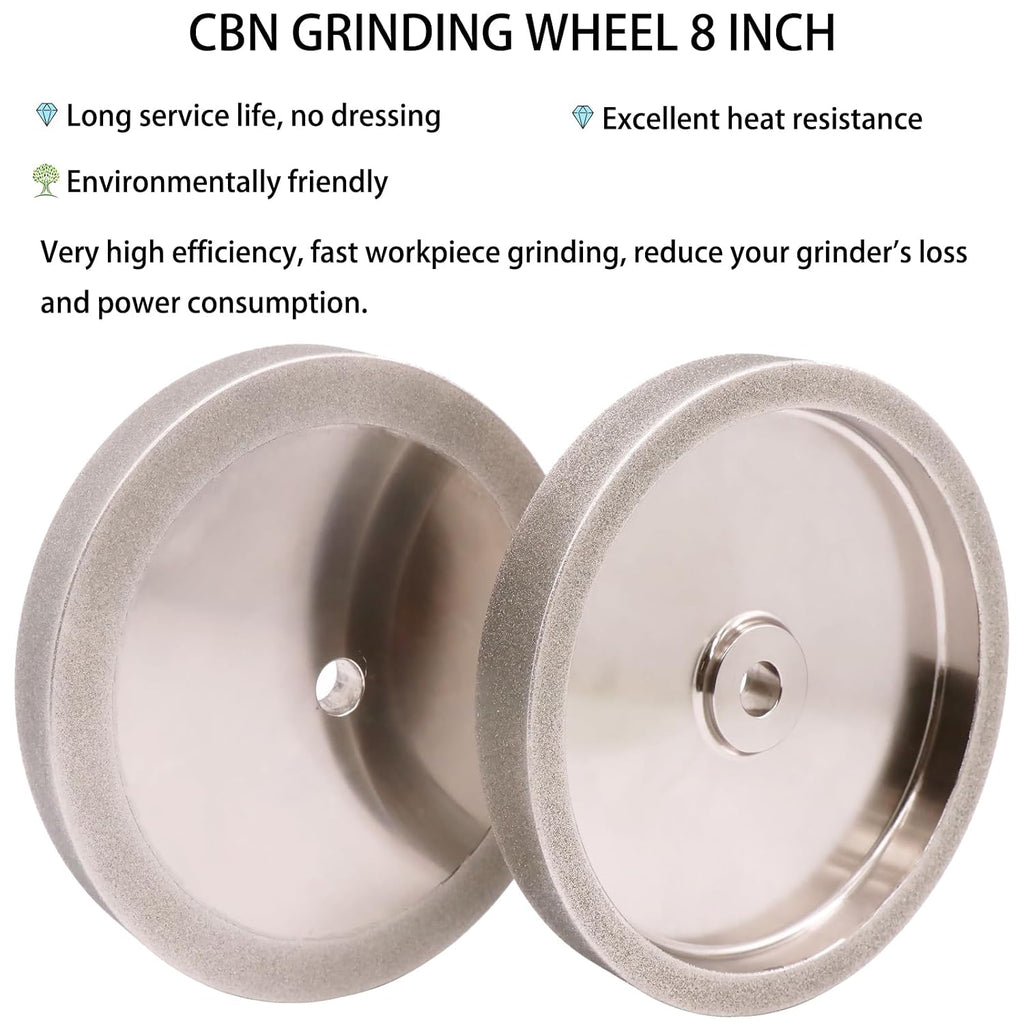 8 inch CBN Grinding Wheel Set 180 & 80 Grit，1' Wide，5/8' Arbor， Aluminum Body，for Sharpening High Speed Steel Tools Woodturning Tools，for All Kinds of 8 inch Bench Grinders