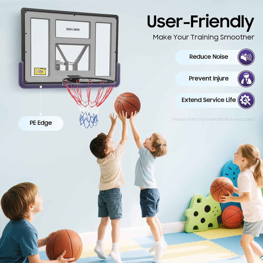 44'' Basketball Backboard and Rim Combo, Wall Mounted Basketball Hoops PET Shatter Proof Backboard and Competition Combo Durable Rim All-Weather Net for Indoor and Outdoor Use