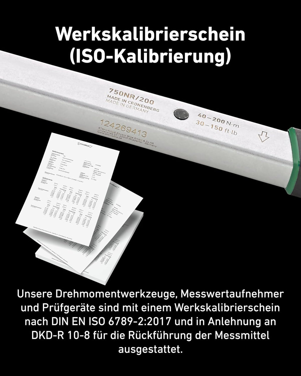 STAHLWILLE 750NR/200 Torque Wrench 40-200 N·m with 1/2 Inch Reversible Ratchet with Certificate Made in Germany