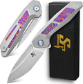 Sitivien ST996 Folding Knife, Handmade M390 Pearlescent Polishing Blade,Titanium & Timascus Handle for Outdoor Camping, Hiking, Working (Timascus)