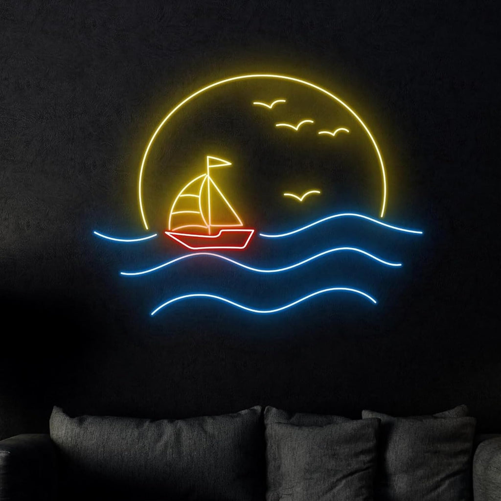 craftnamesign Sunrise Sailboat Neon Sign, Sunset Sailboat Led Sign, Custom Neon Sign, Bar Pub Wall Decor, Sunrise Sunset Light, Home Bedroom Wall Decor