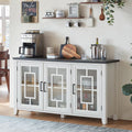 Joaxswe Large Sideboard Buffet Cabinet with Storage, 55' Farmhouse White Kitchen Coffee Wine Bar Cabinet with 3 Glass Doors, Wood Mid Century Modern Side Board Table for Dining Room, Living Room