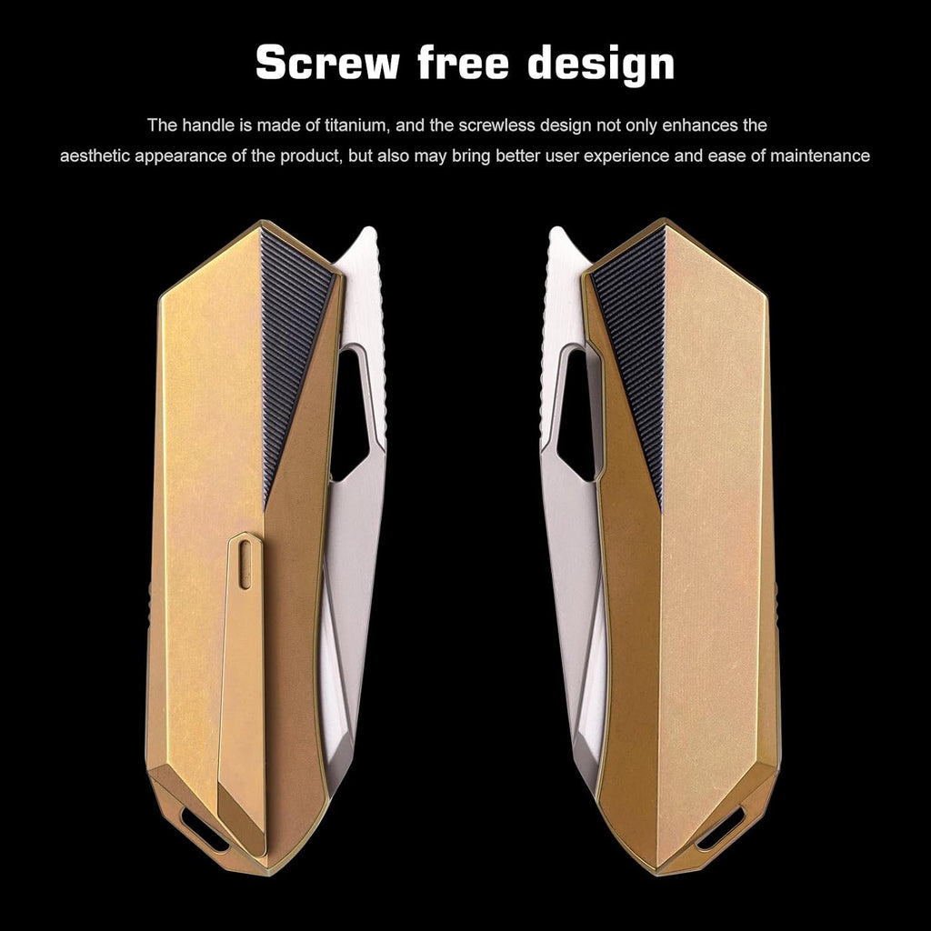 REMETTE RT-Woodpecker Folding Pocket Knife M390 Blade Titanium Handle (Gold)