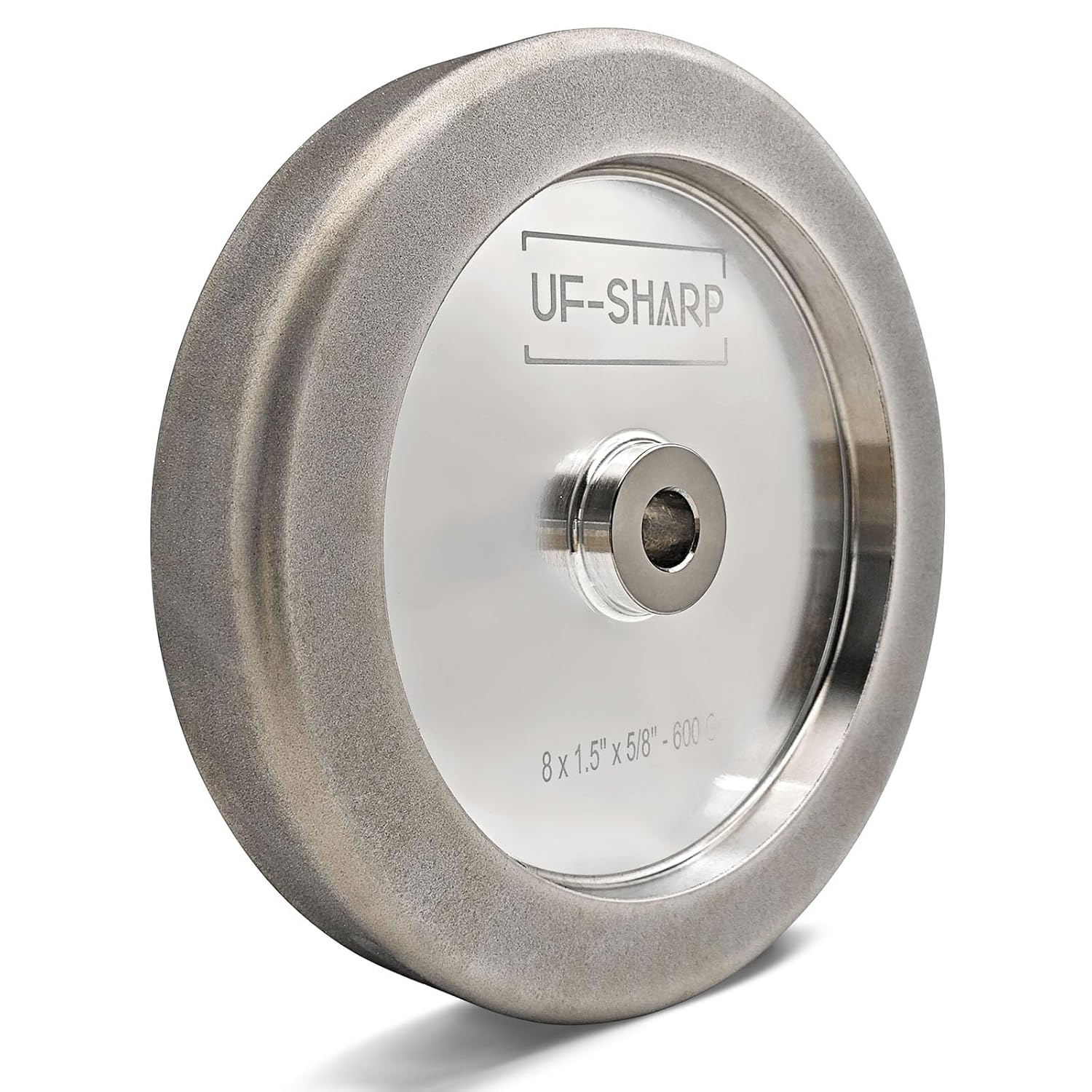 4 in 1 Plus CBN Grinding Wheel 8 inch, 1.5' Wide, 5/8' Arbor, 1/4' Radius for Sharpening Woodturning Tools、HSS Tools (600 Grit)