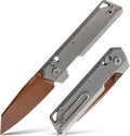 Vosteed Parallel Ultra Thin Folding Pocket Knife - 2.90' 154CM Copper Dune Blade, Reverse Tanto - Crossbar Lock, Circuit Titanium Handle - Outdoors, Camping Knives - A3520