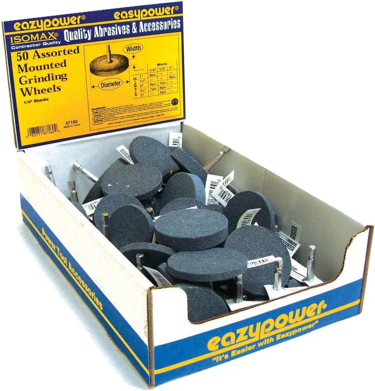 Eazypower 87160 50Piece 1/4' Assorted Mounted Grinding Wheel, (1 Setper Pack)